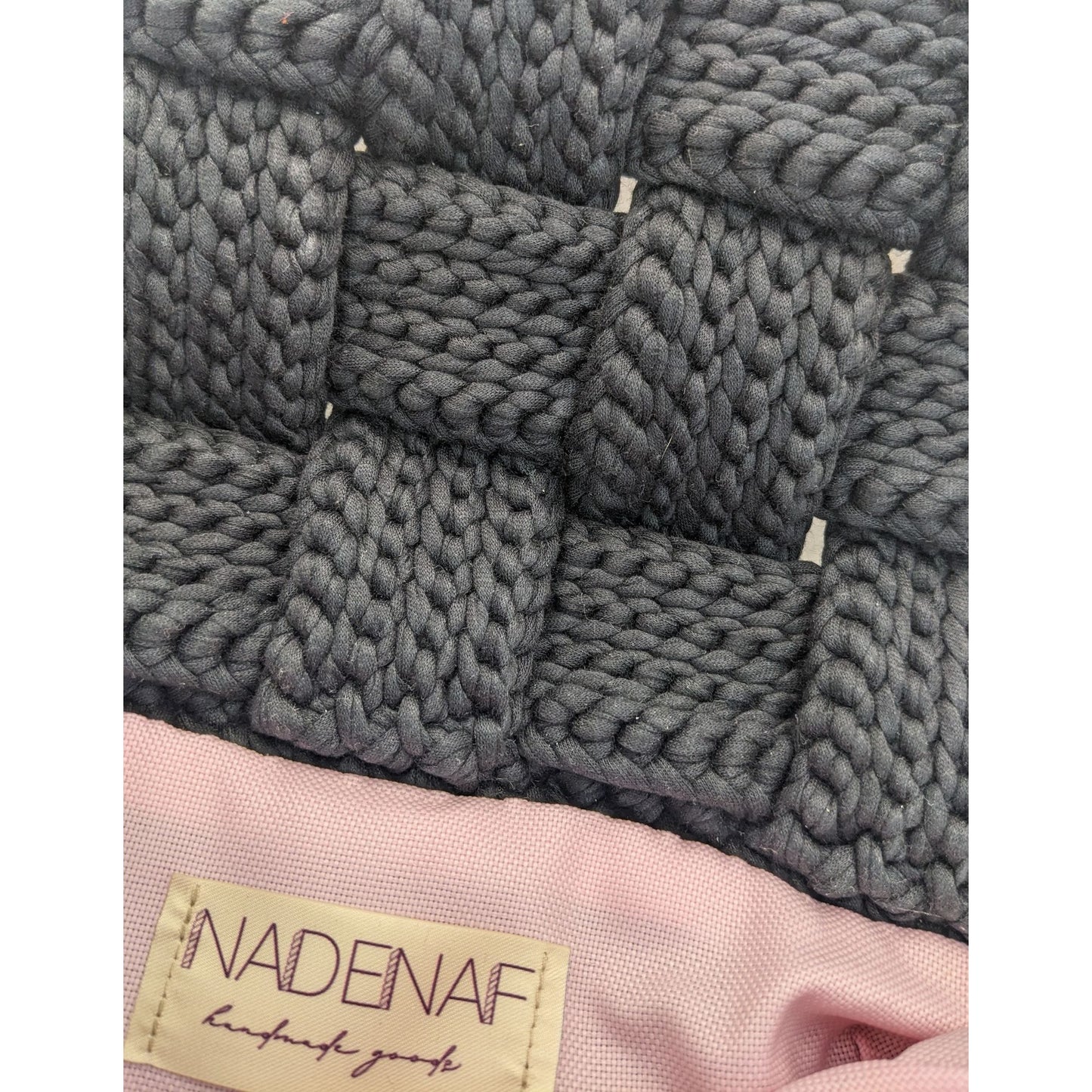 Handmade Black Knit Woven Shoulder Bag With Chain Strap & Magnetic Closure