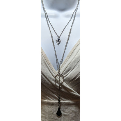 Multilayer Geometric Silver Tone Charm Necklace