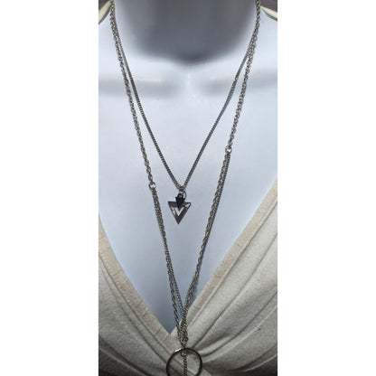 Multilayer Geometric Silver Tone Charm Necklace