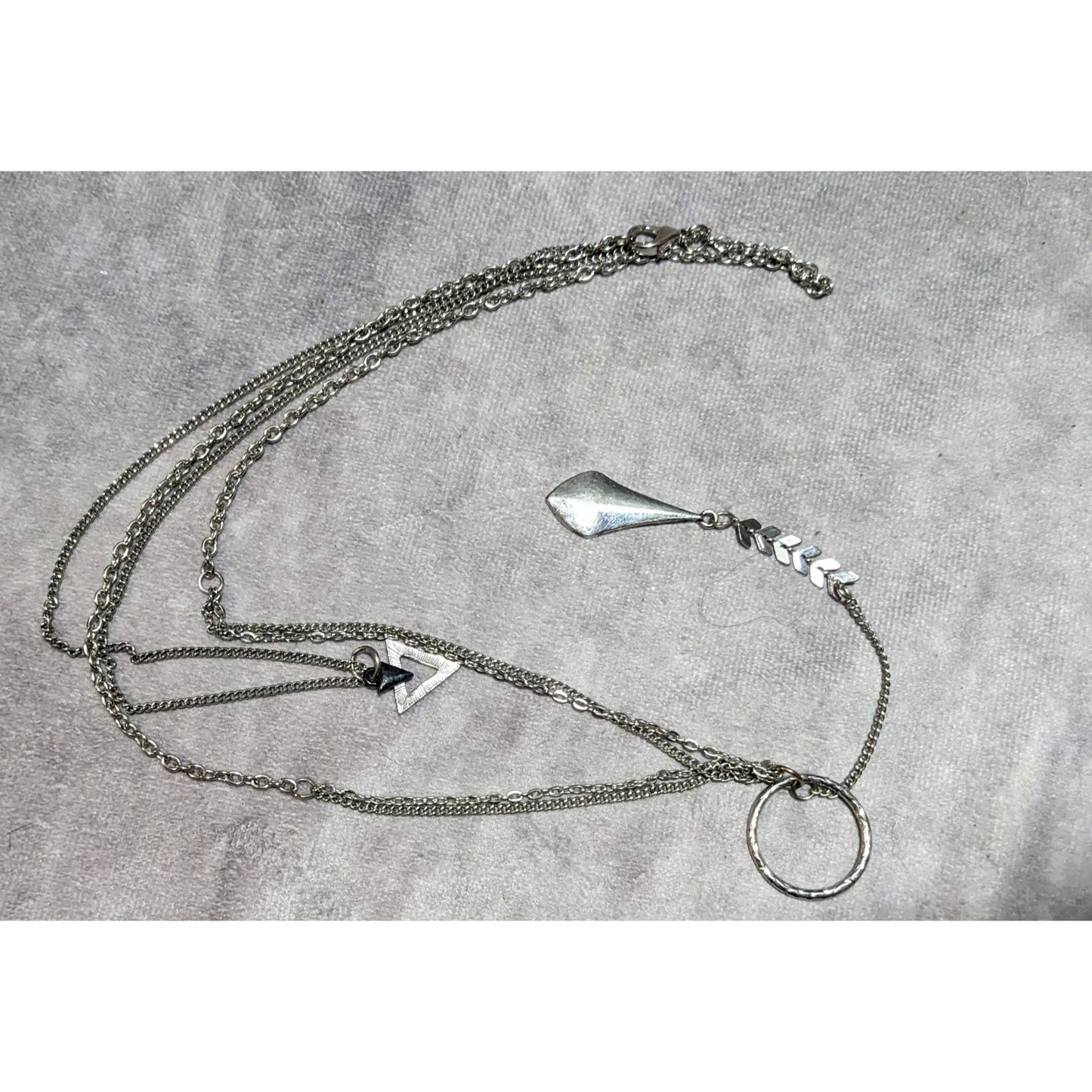 Multilayer Geometric Silver Tone Charm Necklace