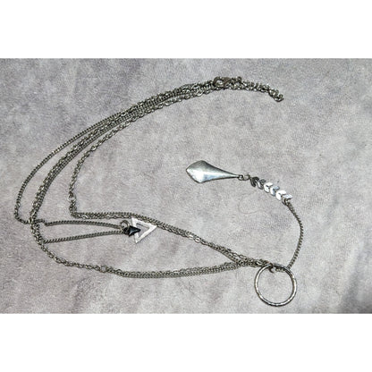 Multilayer Geometric Silver Tone Charm Necklace