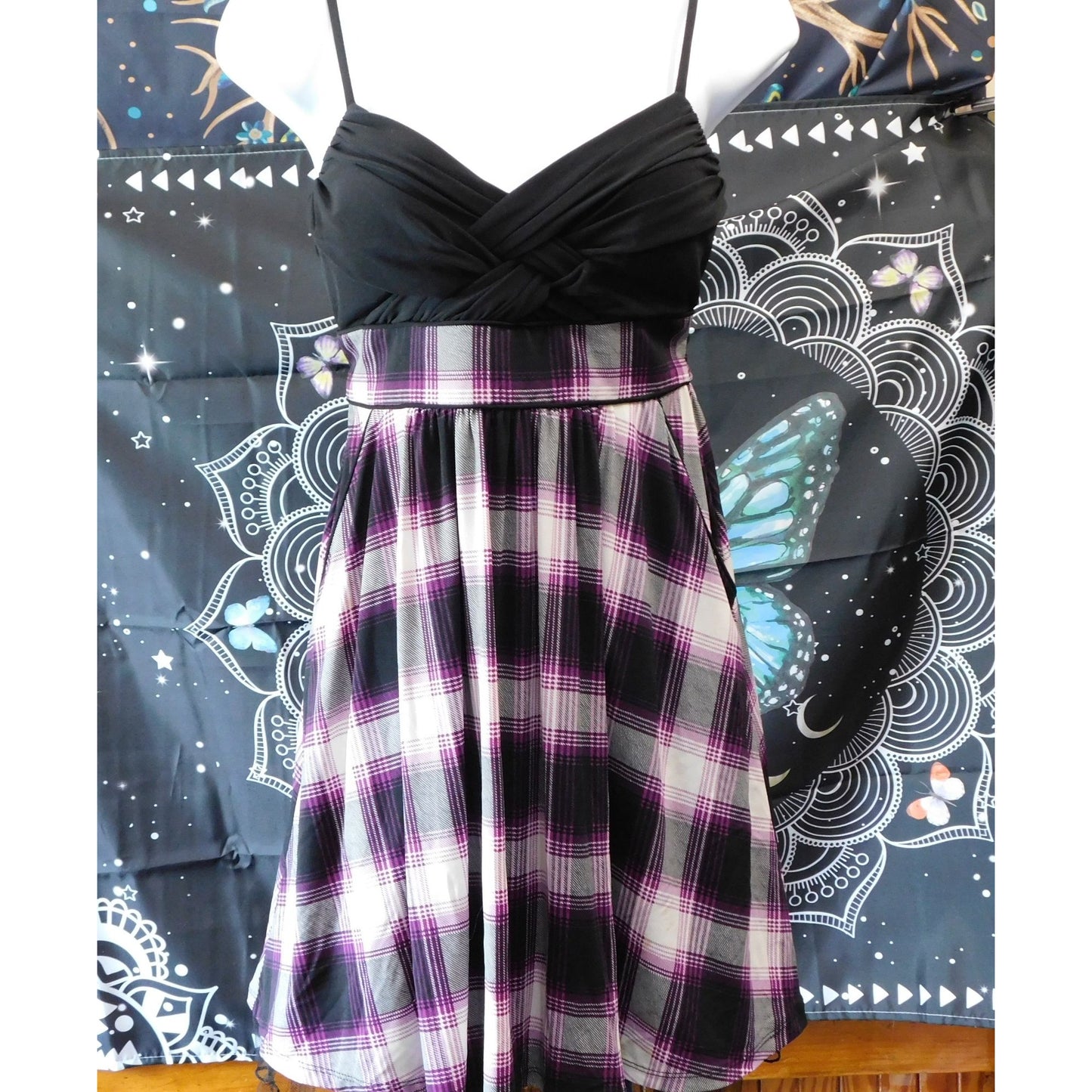 City Studio Gothic Purple And Black Plaid Mini Dress