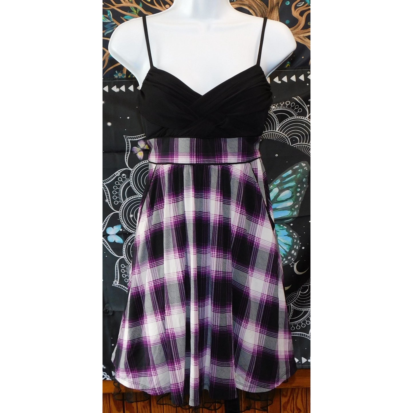 City Studio Gothic Purple And Black Plaid Mini Dress