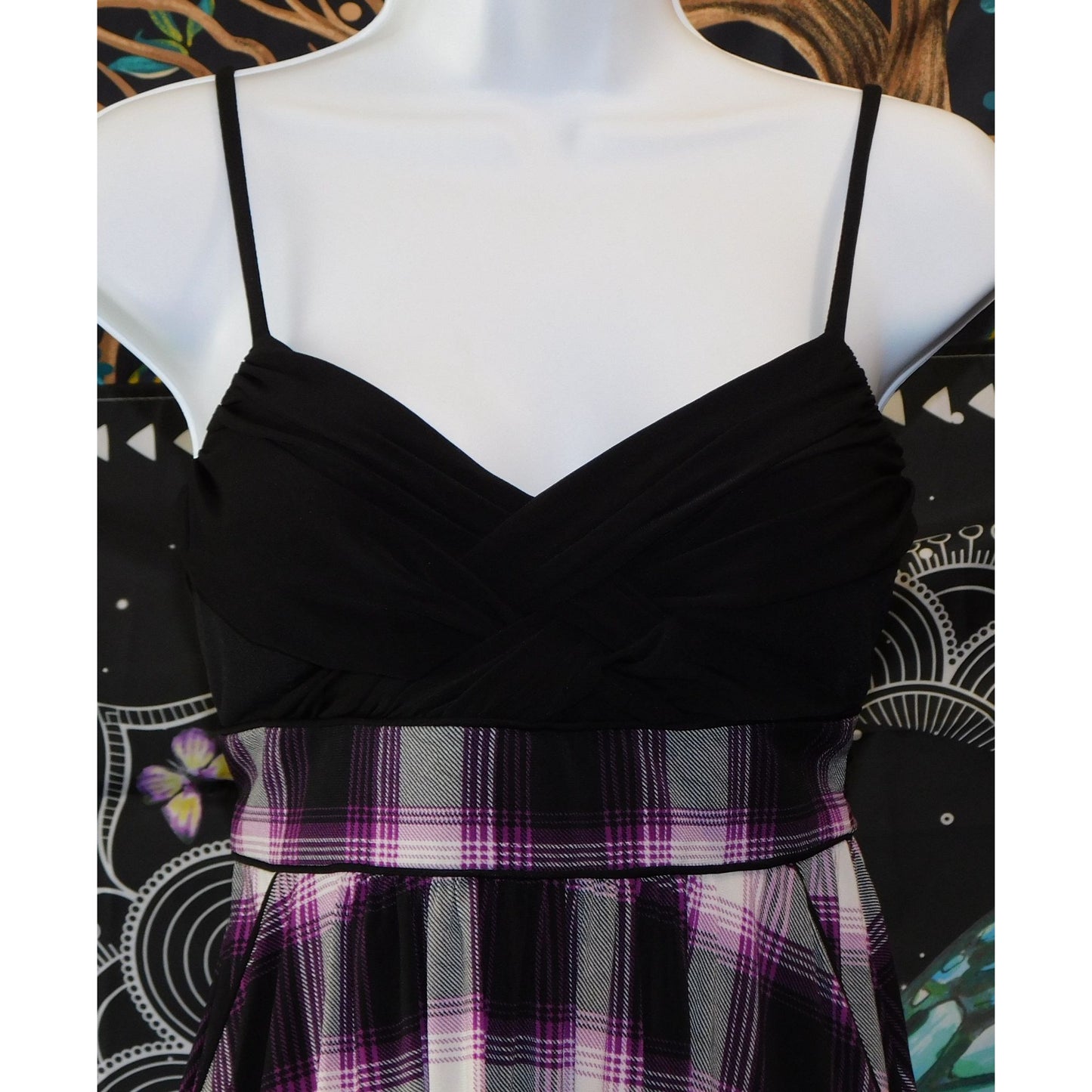 City Studio Gothic Purple And Black Plaid Mini Dress