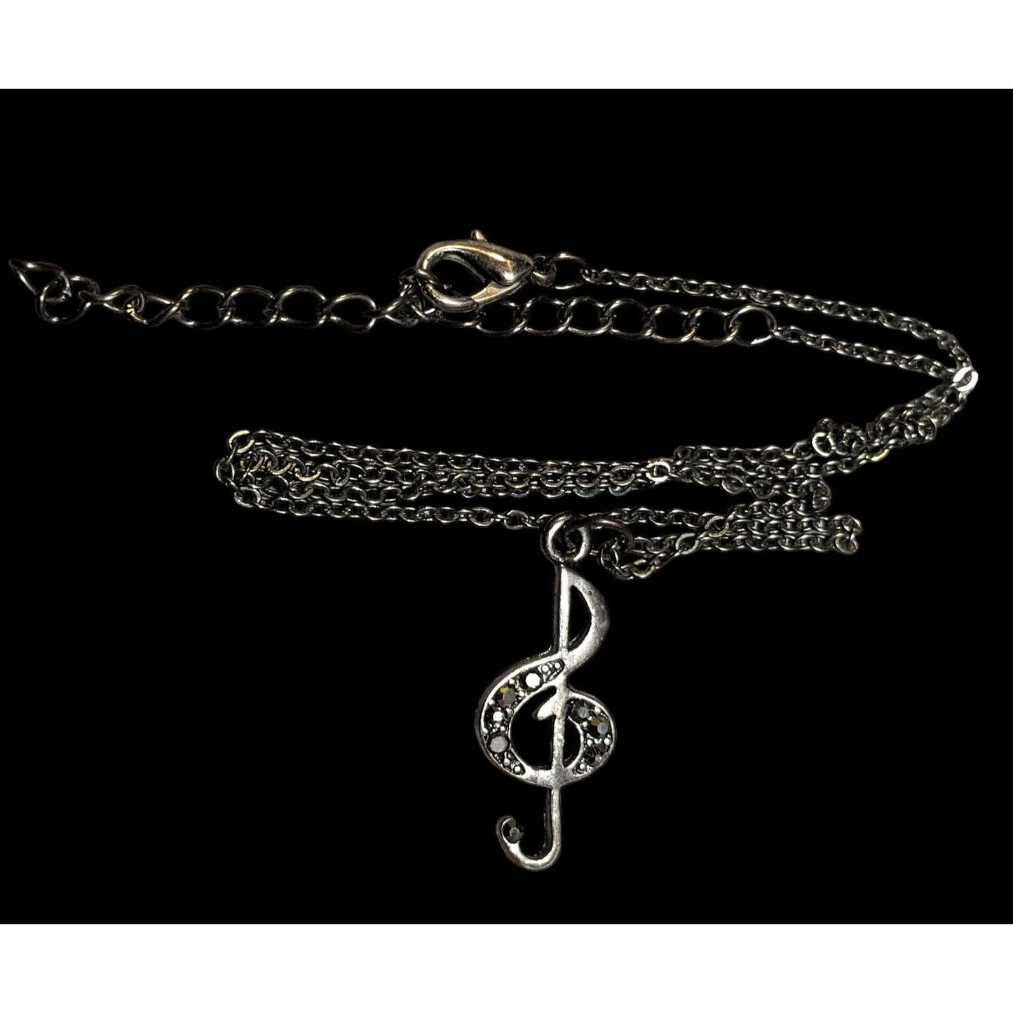 Silver Tone Treble Clef Music Rhinestone Pendant Necklace