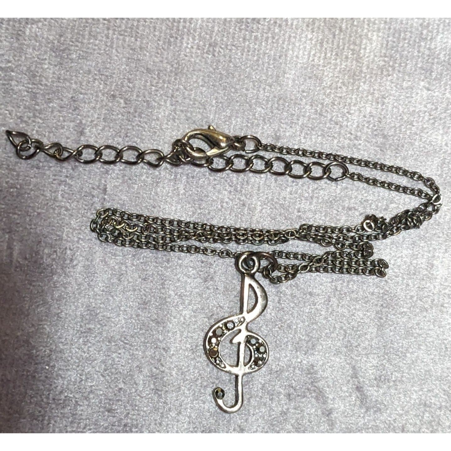 Silver Tone Treble Clef Music Rhinestone Pendant Necklace