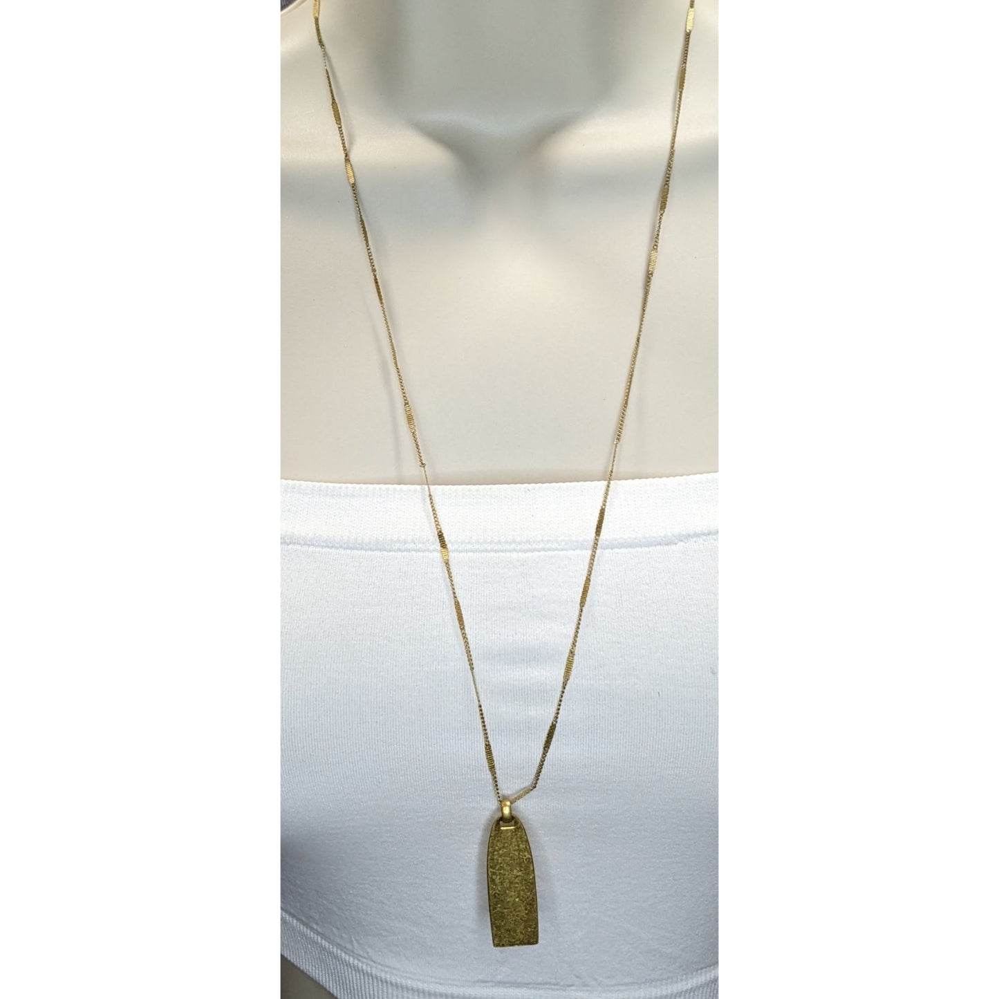 Madewell Gold Bar Pendant Necklace Minimalist Matte Gold Tag Pendant Modern Layering Chain