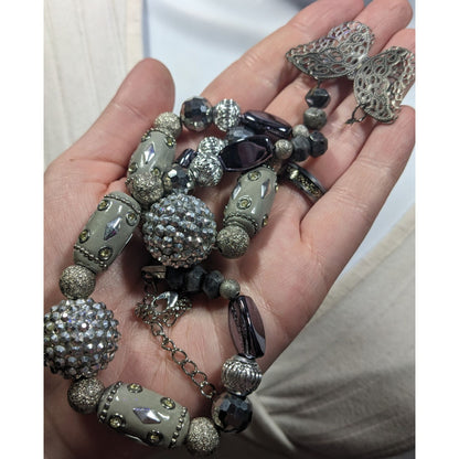 Handmade Fairycore Chunky Butterfly Silver Tone Beaded Necklace