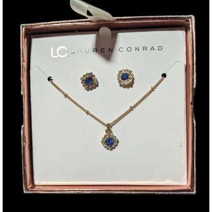 Lauren Conrad Gold Tone And Blue Necklace And Earring Jewelry Set