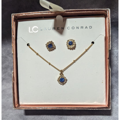 Lauren Conrad Gold Tone And Blue Necklace And Earring Jewelry Set