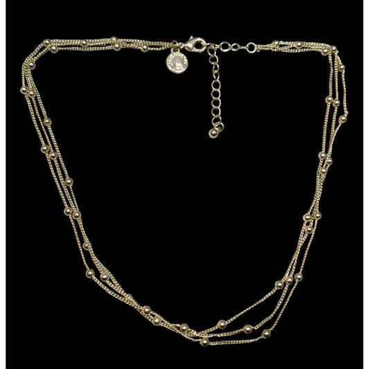 Elegant Liz Claiborne Layered Ball Studded Gold Tone Chain Necklace