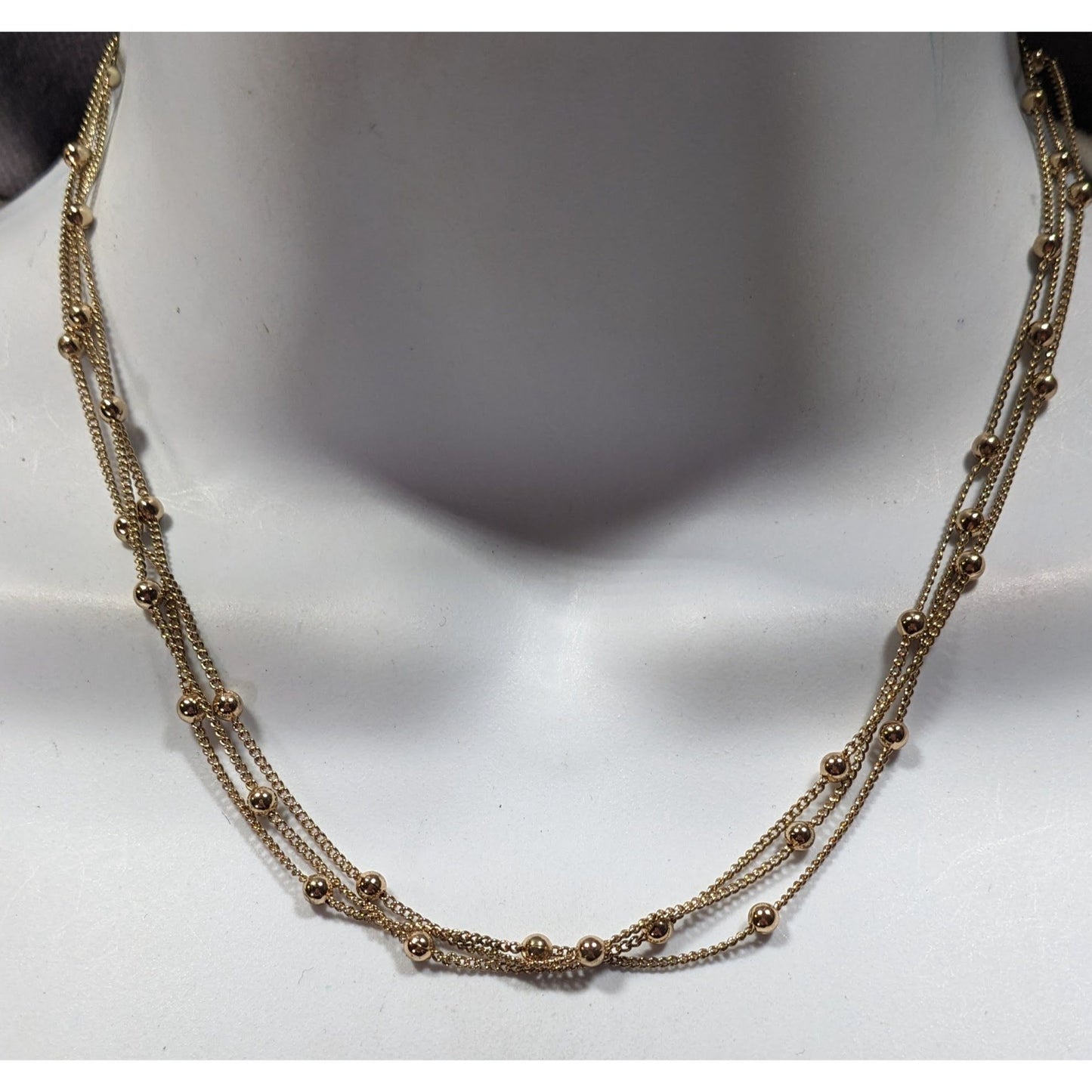 Elegant Liz Claiborne Layered Ball Studded Gold Tone Chain Necklace