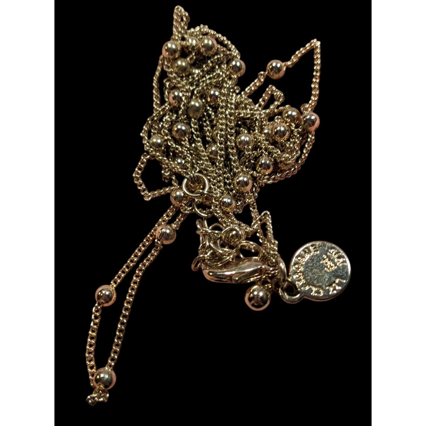 Elegant Liz Claiborne Layered Ball Studded Gold Tone Chain Necklace