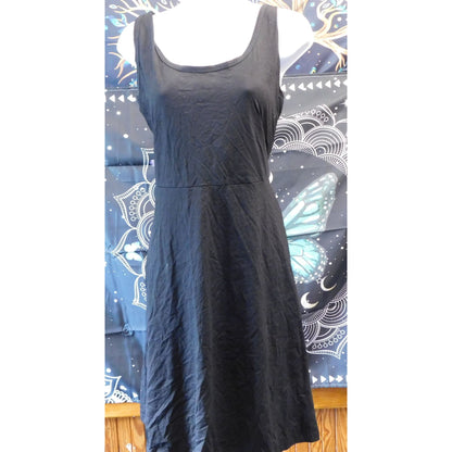 Basic Gothic Casual Black Sleeveless Skater Dress