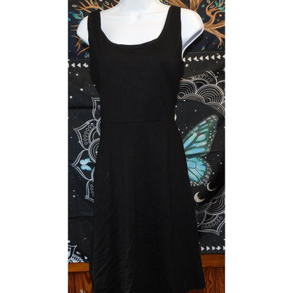 Basic Gothic Casual Black Sleeveless Skater Dress