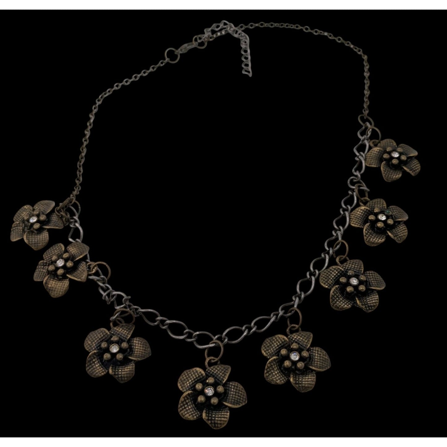 Boho Glam Flower Charm Necklace With Antique Gold Finish
