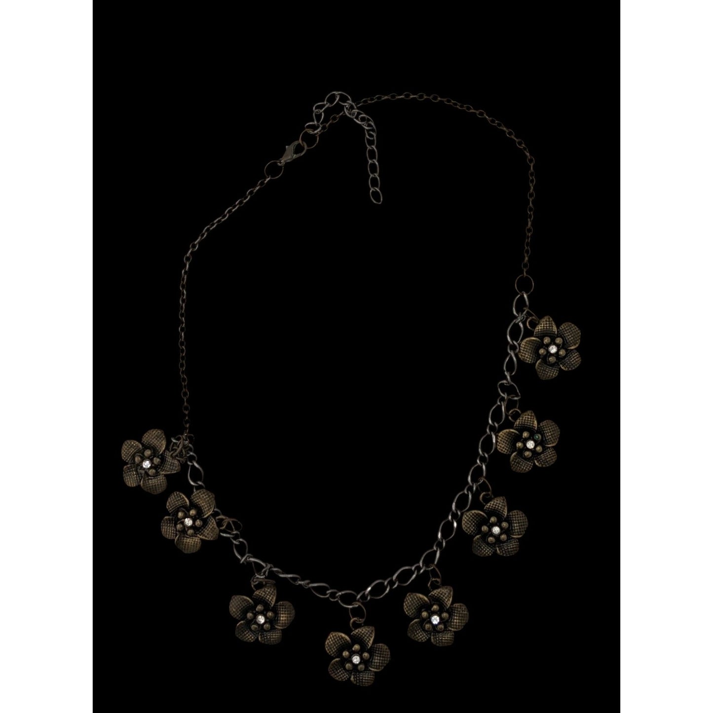 Boho Glam Flower Charm Necklace With Antique Gold Finish