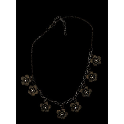 Boho Glam Flower Charm Necklace With Antique Gold Finish