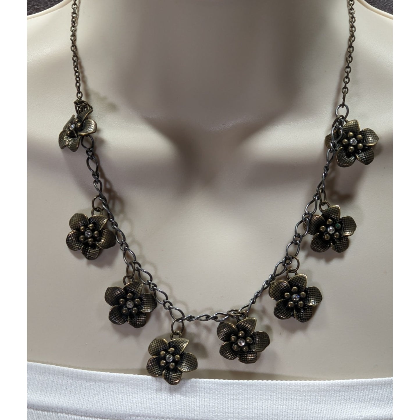 Boho Glam Flower Charm Necklace With Antique Gold Finish