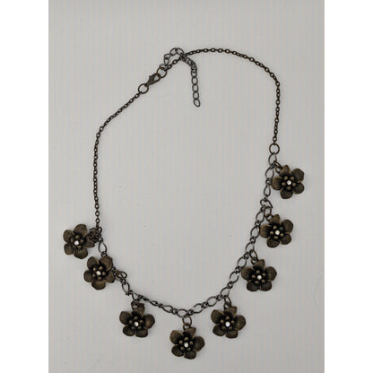 Boho Glam Flower Charm Necklace With Antique Gold Finish