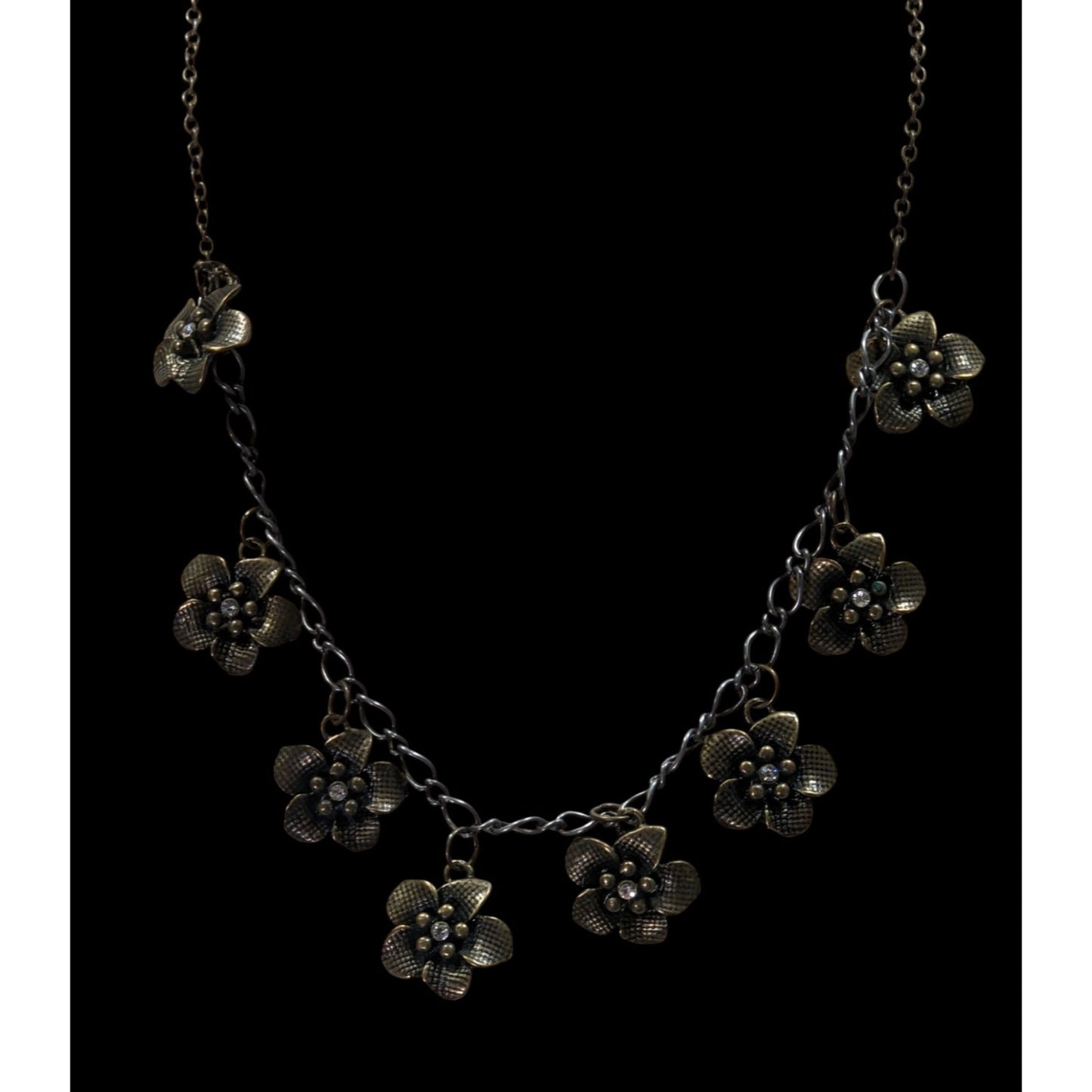 Boho Glam Flower Charm Necklace With Antique Gold Finish
