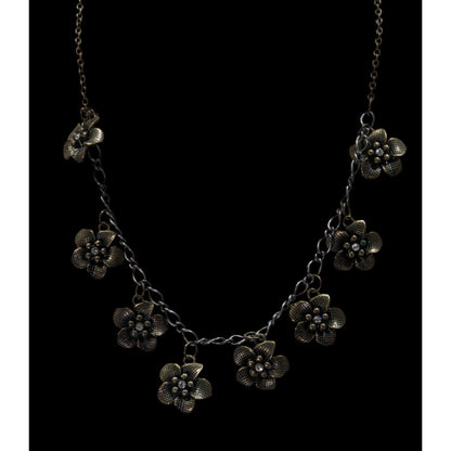 Boho Glam Flower Charm Necklace With Antique Gold Finish