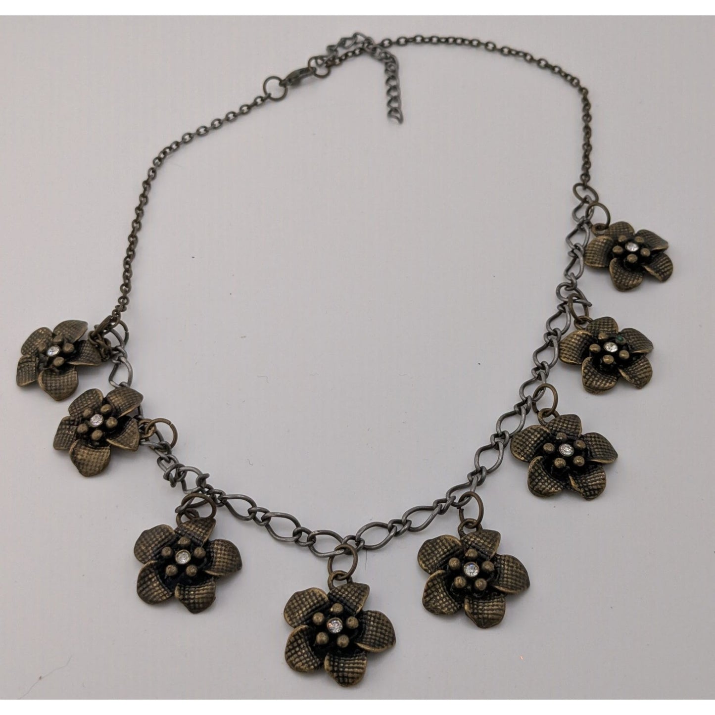 Boho Glam Flower Charm Necklace With Antique Gold Finish