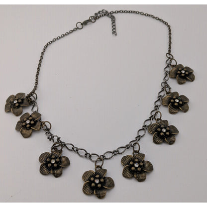 Boho Glam Flower Charm Necklace With Antique Gold Finish