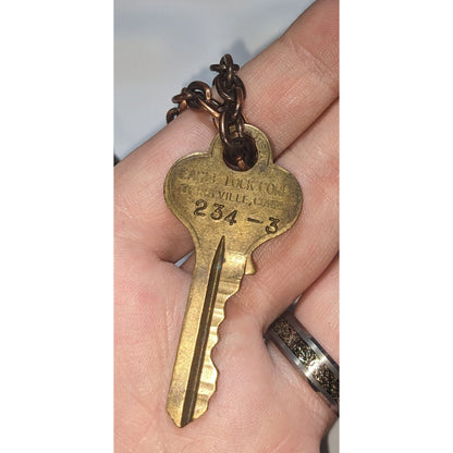 Vintage Liberty Key Pendant Necklace Copper Chain Skeleton Key Statement Jewelry