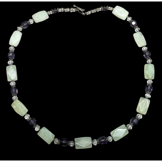 Handmade Aventurine And Purple Glass Beaded Necklace