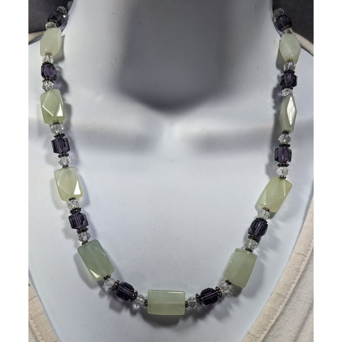 Handmade Aventurine And Purple Glass Beaded Necklace