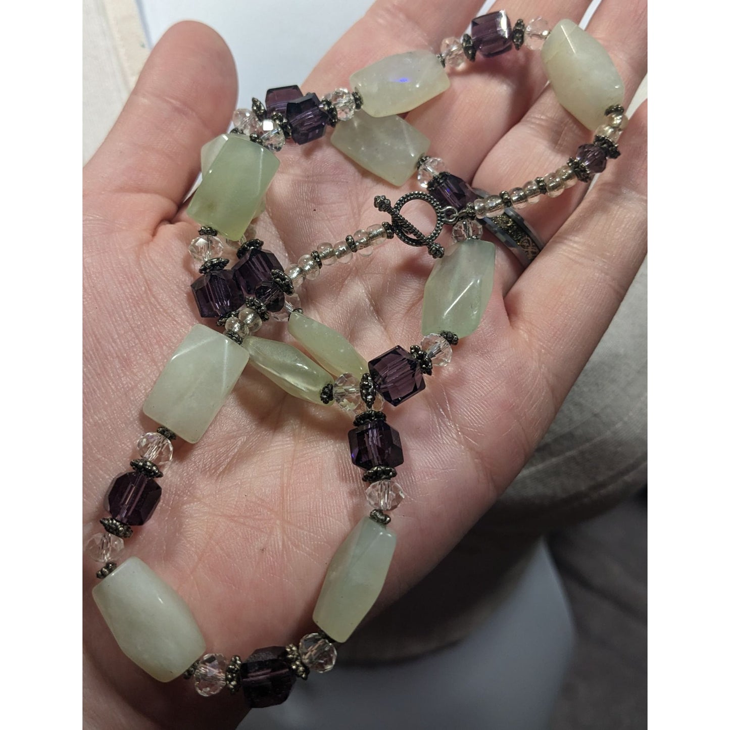 Handmade Aventurine And Purple Glass Beaded Necklace