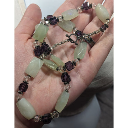 Handmade Aventurine And Purple Glass Beaded Necklace
