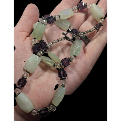 Handmade Aventurine And Purple Glass Beaded Necklace
