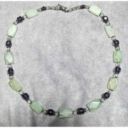 Handmade Aventurine And Purple Glass Beaded Necklace