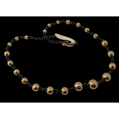 Vintage Gold Tone And Black Beaded Necklace With Lucite Hook Clasp