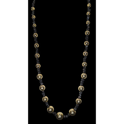Vintage Gold Tone And Black Beaded Necklace With Lucite Hook Clasp
