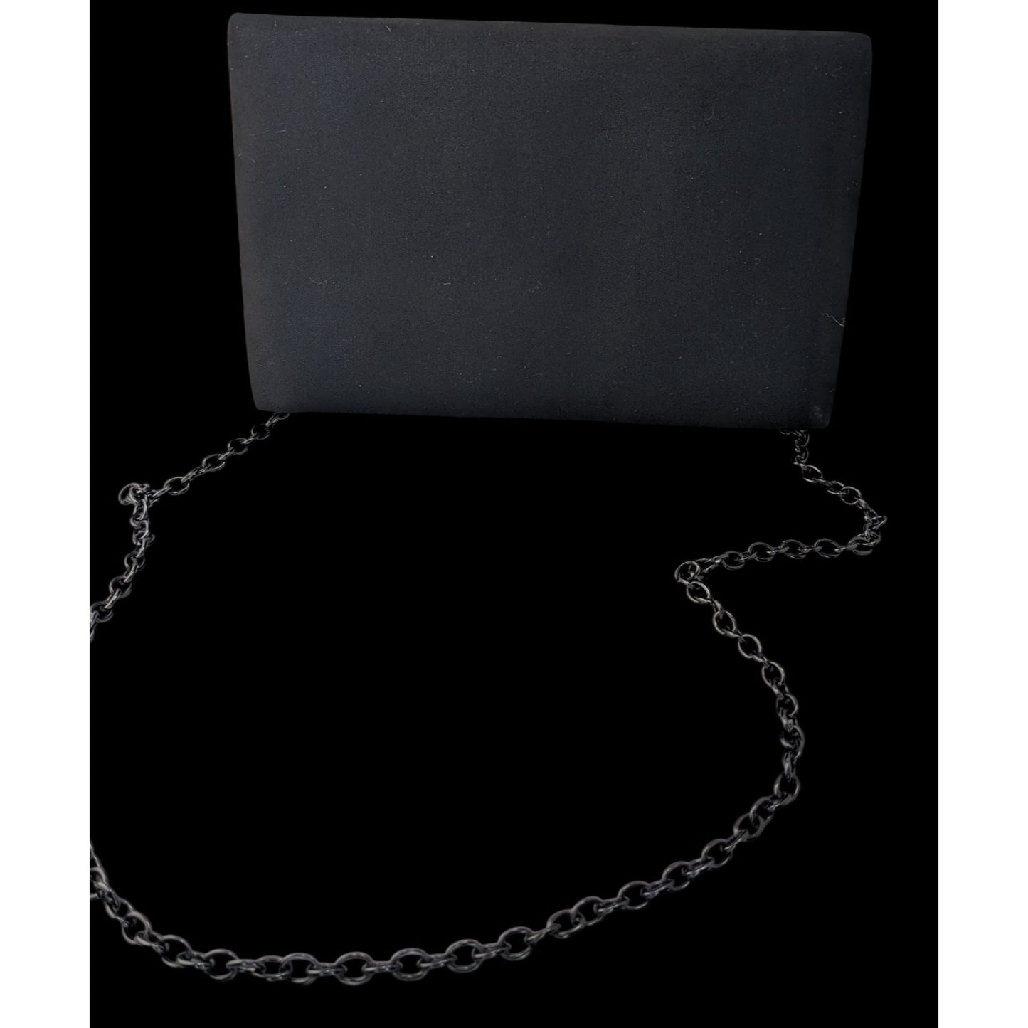 Y2K Style Pacomena By Menbur Black Satin Clutch Purse With Chain Strap & Rhinestone Accent