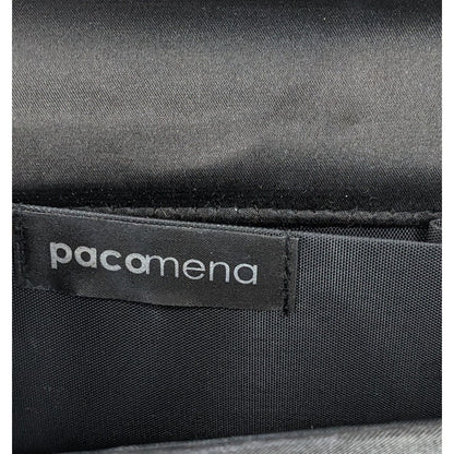 Y2K Style Pacomena By Menbur Black Satin Clutch Purse With Chain Strap & Rhinestone Accent