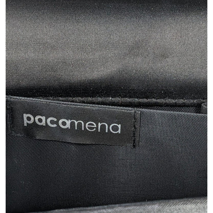 Y2K Style Pacomena By Menbur Black Satin Clutch Purse With Chain Strap & Rhinestone Accent