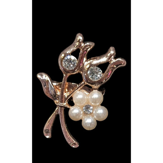 Bijoux by Meera Floral Rose Gold Tone Faux Pearl And Rhinestone Brooch