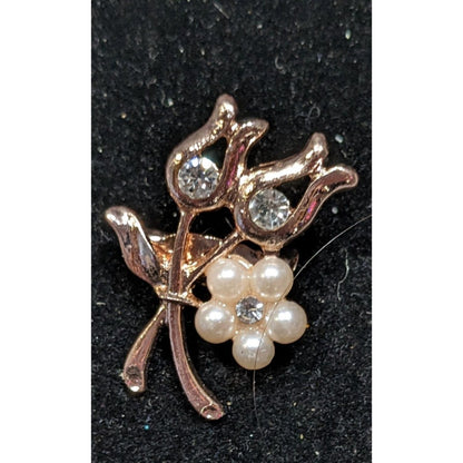 Bijoux by Meera Floral Rose Gold Tone Faux Pearl And Rhinestone Brooch