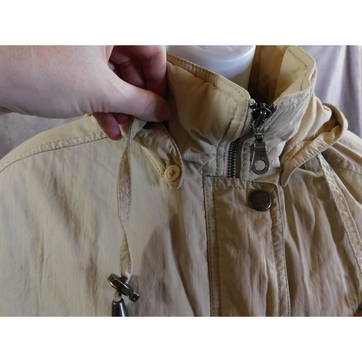 London Fog Beige Hooded Coat Size Large Petite