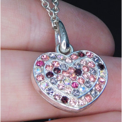 Coquette Sparkling Pink And Red Rhinestone Heart Necklace