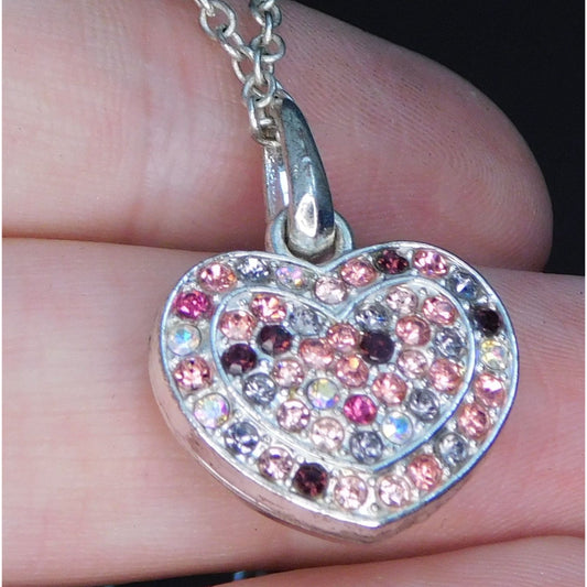 Coquette Sparkling Pink And Red Rhinestone Heart Necklace