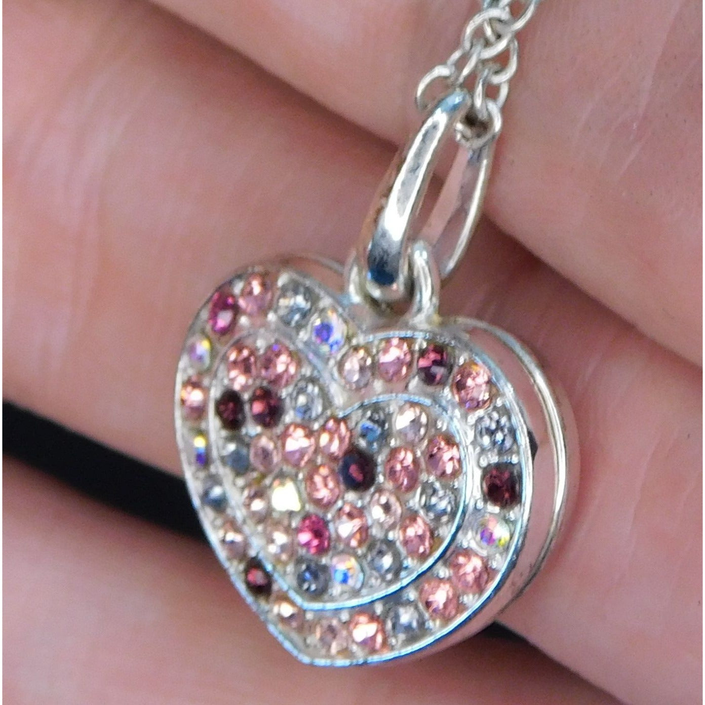 Coquette Sparkling Pink And Red Rhinestone Heart Necklace