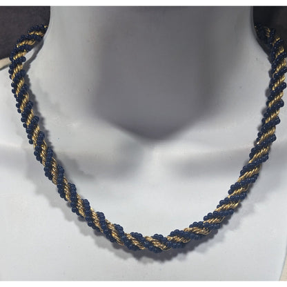 Elegant Vintage French Twist Gold Tone Chain Necklace With Blue Glass Beads