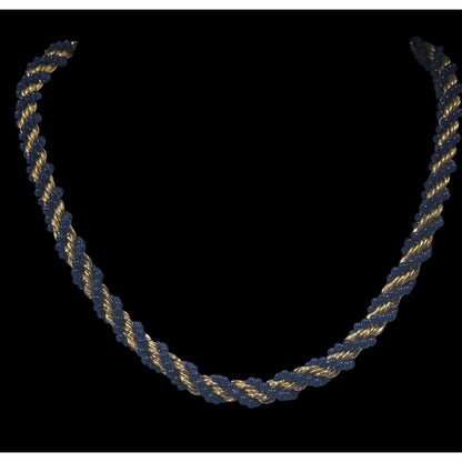Elegant Vintage French Twist Gold Tone Chain Necklace With Blue Glass Beads
