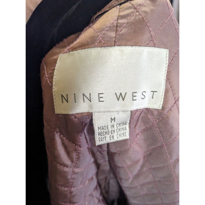 Nine West Black Velvet Double-Breasted Peacoat Medium Quilted Lining