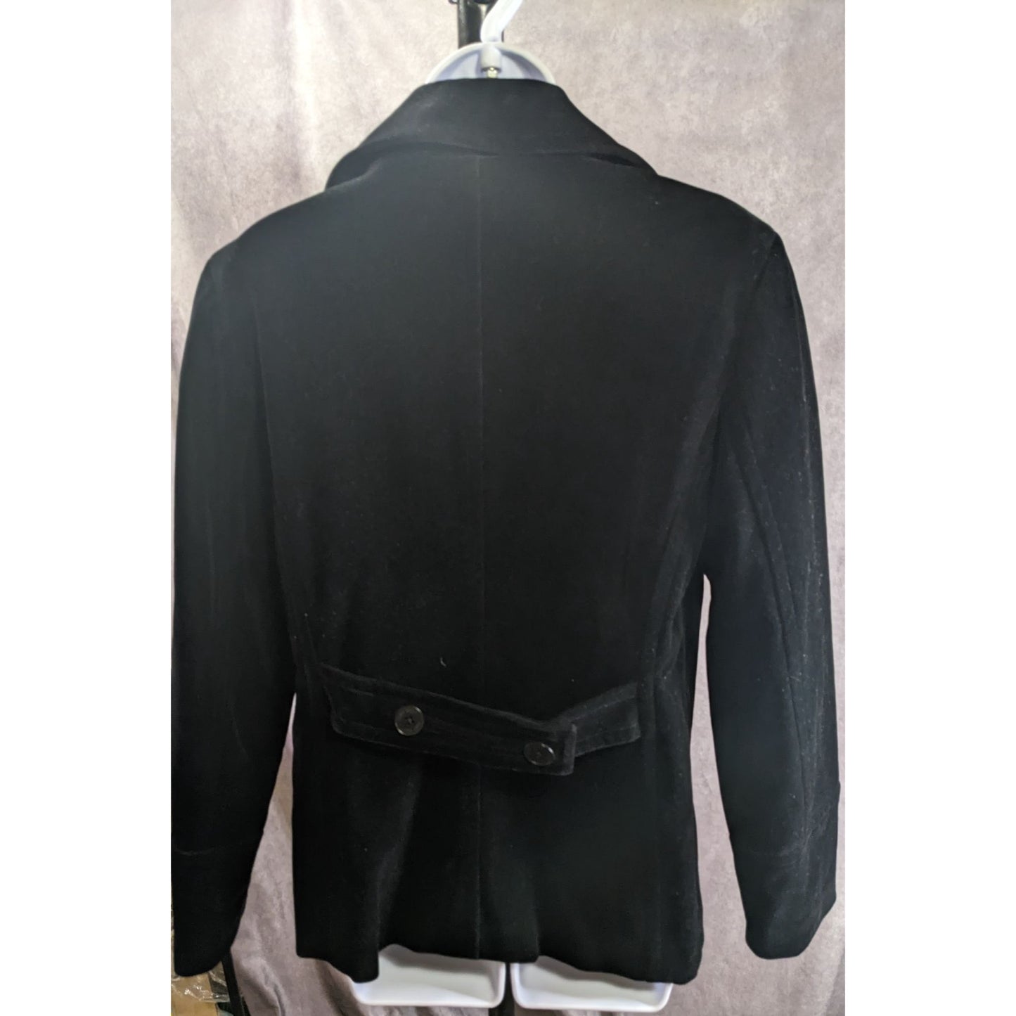 Nine West Black Velvet Double-Breasted Peacoat Medium Quilted Lining